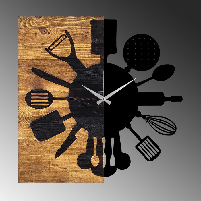 Wallity Reloj de Pared Decorativo de Madera Nogal y Negro